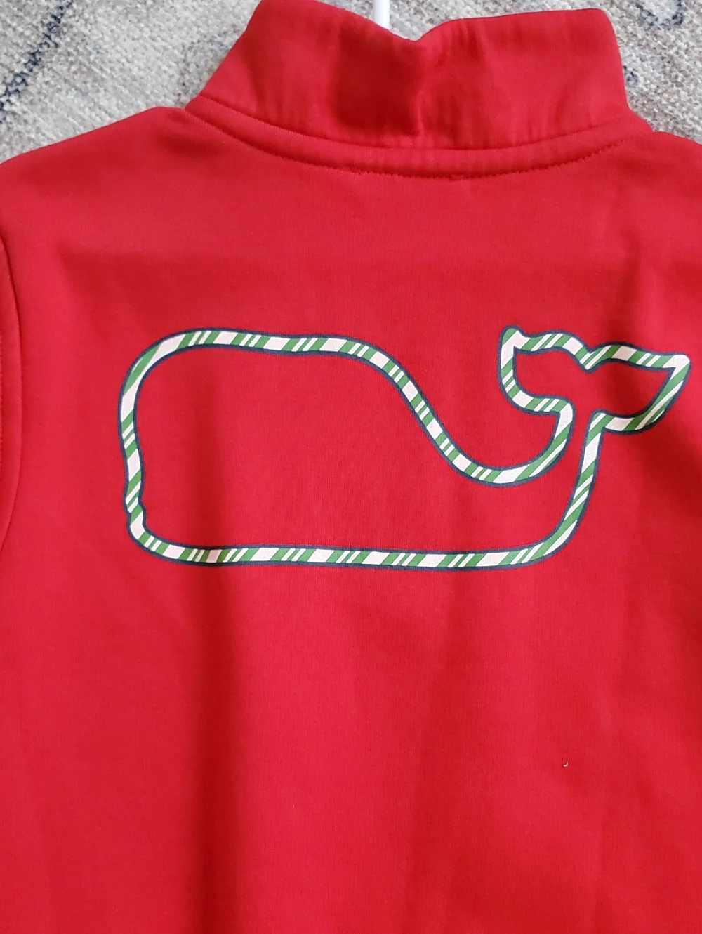 Vineyard Vines Girls Red Christmas Glitter Whale 1/4 Zip Sweatshirt SzS (7-8)